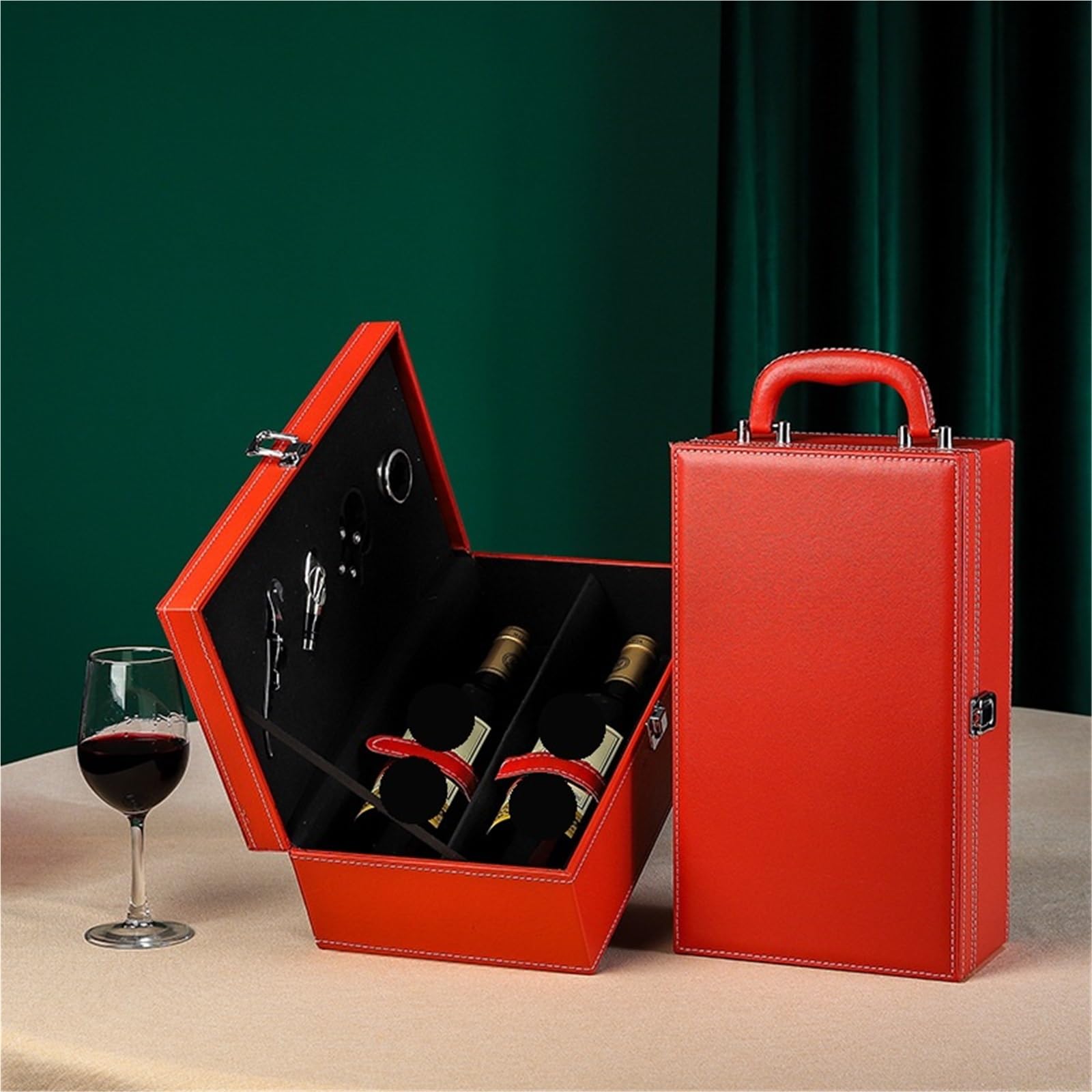 Bolsa De Vino Scatola for imballaggio del Vino in Bottiglia Realizzata in Materiale di Pelle Scatola for imballaggio del Vino Rosso Scatola for Doppio Vino(Black)