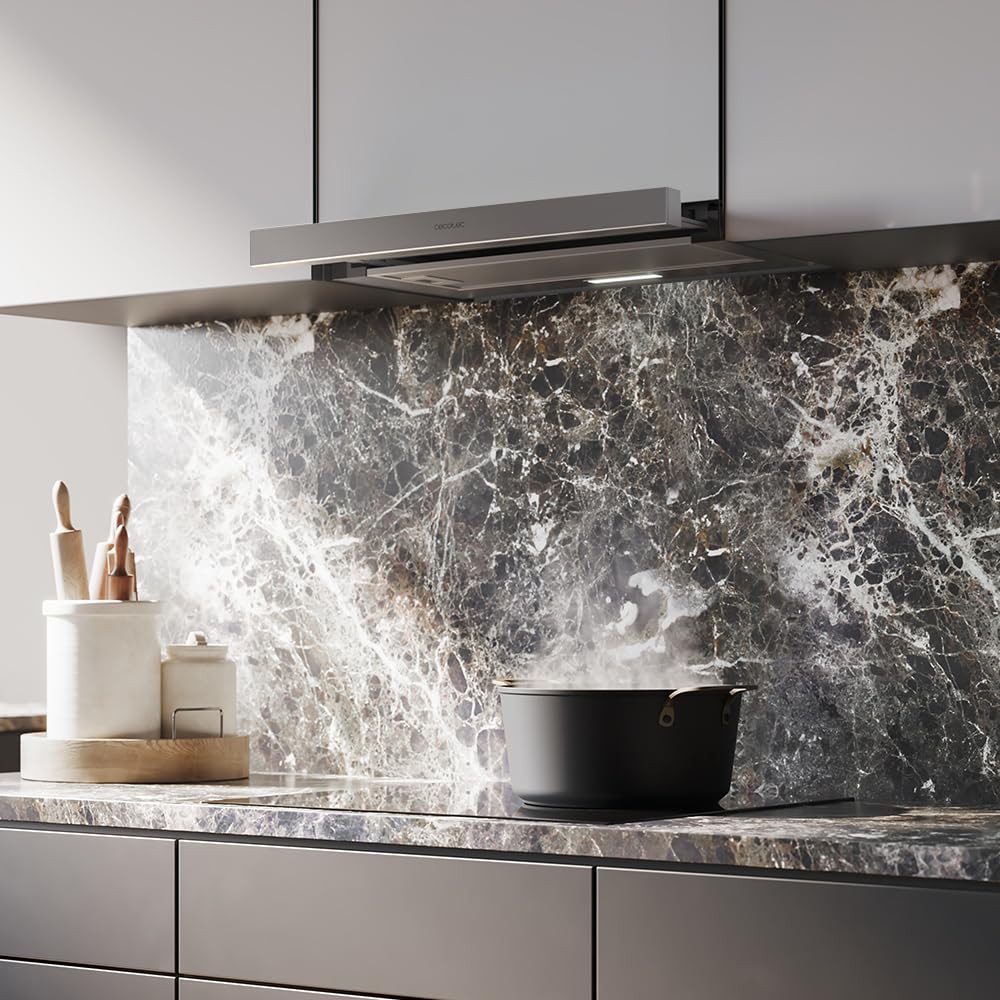 Cecotec Cappa aspirante telescopica da Bolero Flux TLM 603500 Inox A. Motore 70 W, potenza di aspirazione 60 cm, 350 m3/h, meccanico, 2 livelli di potenza, luce e filtro al carbonio, finitura, Inox
