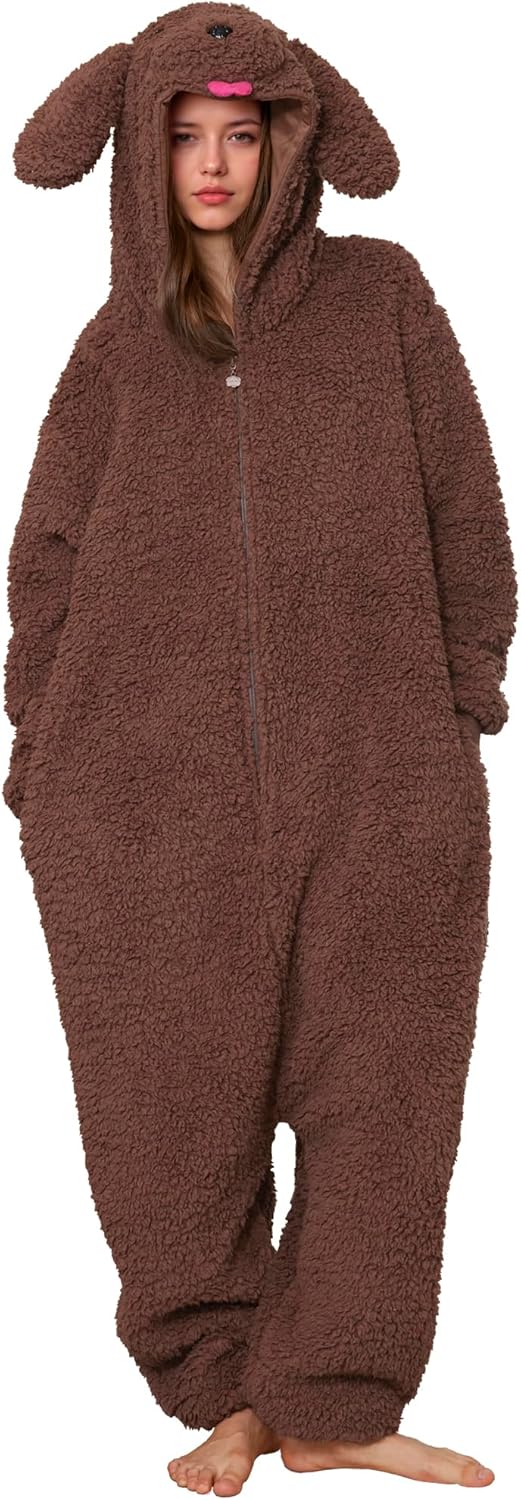 Unisex Poodle Dog Onesie Pajamas Cute Puppy Dog Costume Adult Halloween Animal Cosplay Costume Sleepwear Homewear