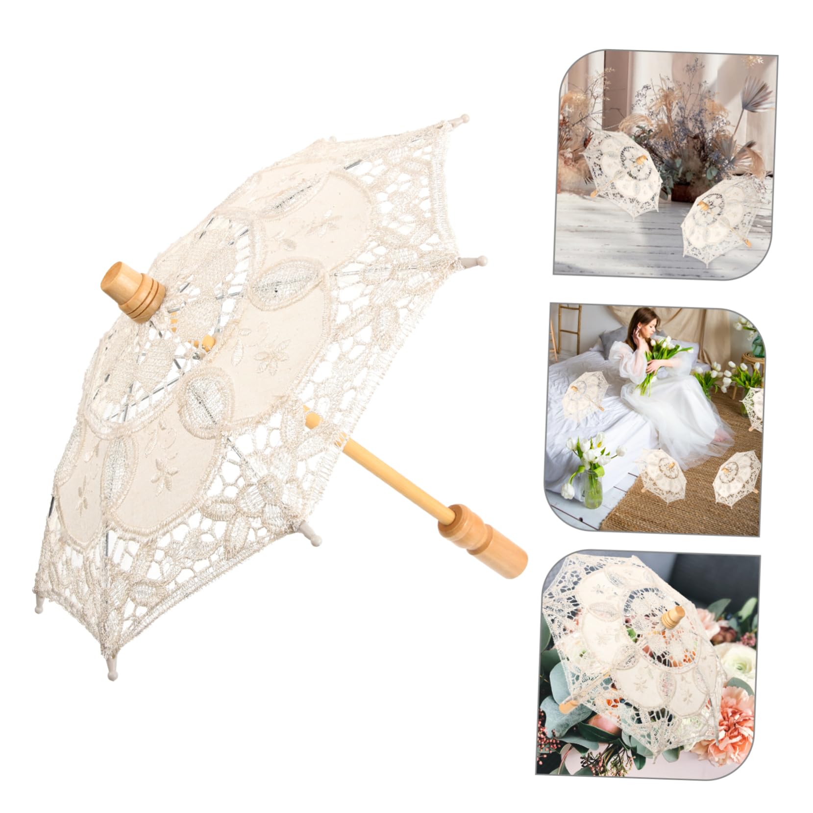 3 Stück Regenschirm für Hochzeiten Eleganter Leichter Brautschirm für Dekoration Fotografie und Veranstaltungen Weißer Schirm mit Griff