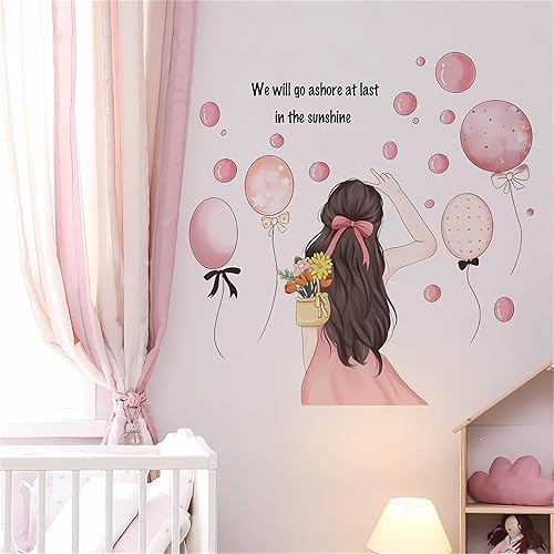 Calcomanías de pared con diseño de globo rosa para niña, con citas inspiradoras de sacinora de vinilo extraíble para niños, guardería, sala de