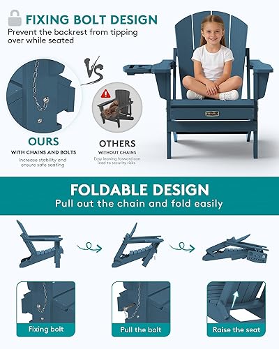 Miniatura 41 de SERWALL - Silla plegable Adirondack para patio, jardín, exterior, resistente a la intemperie, sillas para hoguera, color naranja