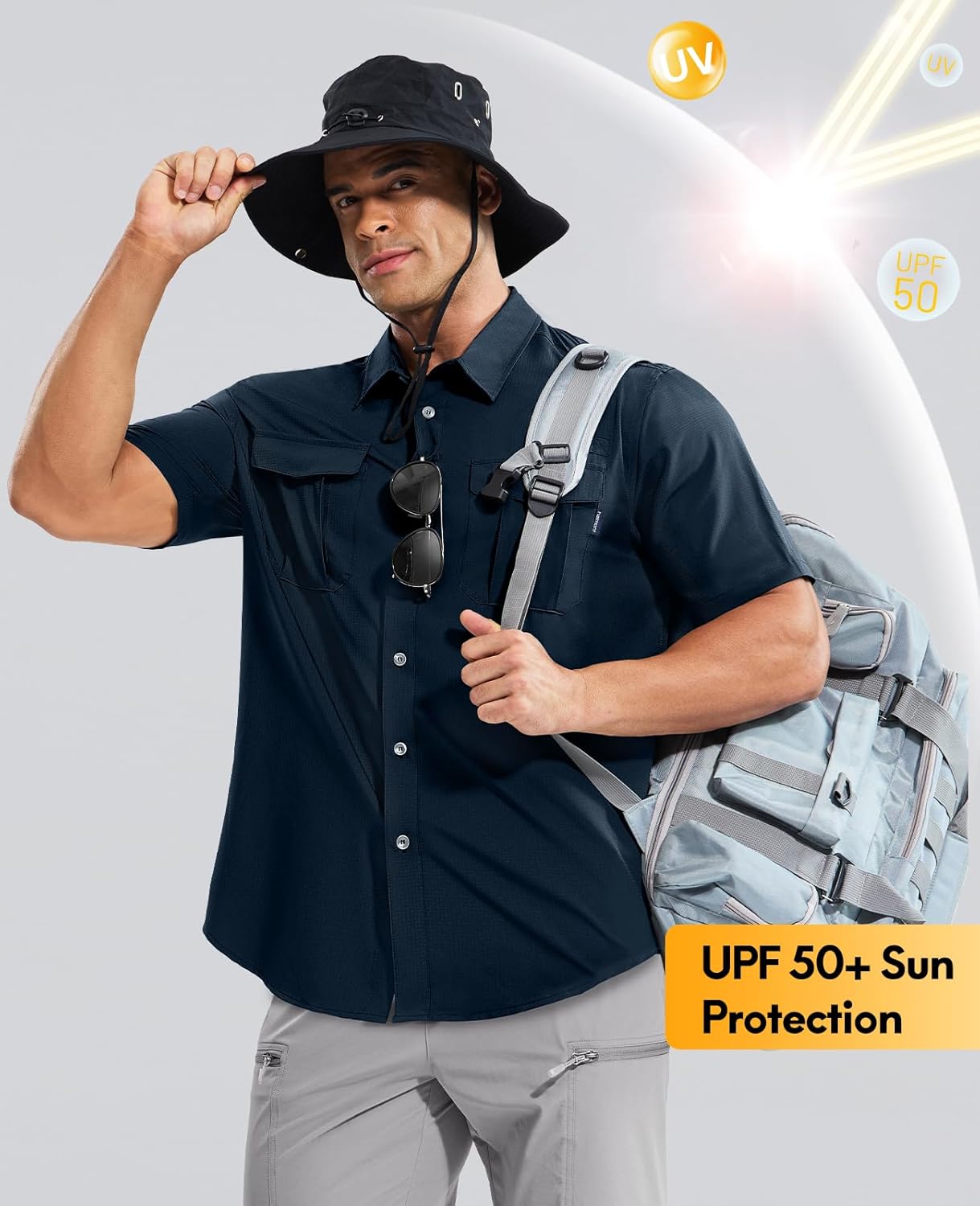 Haimont Men's Sun Protection Shirt Water Resistant Short Sleeve Button Down Shirt Quick Dry Cooling for Hiking Fishing - Image 2