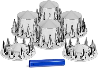 HQALTY 33mm Axle Cover Chrome Pointed Combo Kit Spike Screw-on Lug Nut Covers with 2 Front and 4 Rear Axle Wheel Covers Removable Hub Caps for Semi Truck (Installation Tool Included)