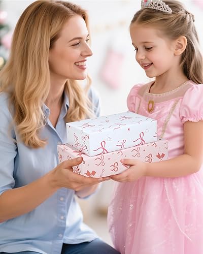 Miniatura 6 de Pineraap 12 hojas de papel de regalo de lazo rosa, papel de regalo con lazo de Martini, papel de manualidades plano plegado con lazo rosa para baby