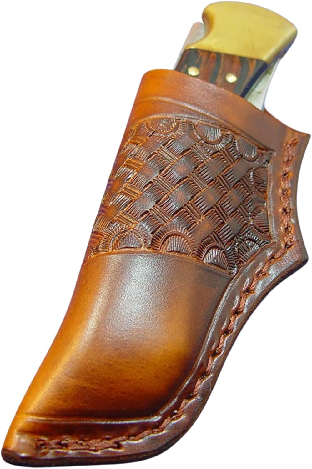 Custom Left Hand Buck 110 Knife Sheath. Tooled and Dyed Light Brown. Knife Not for Sale
