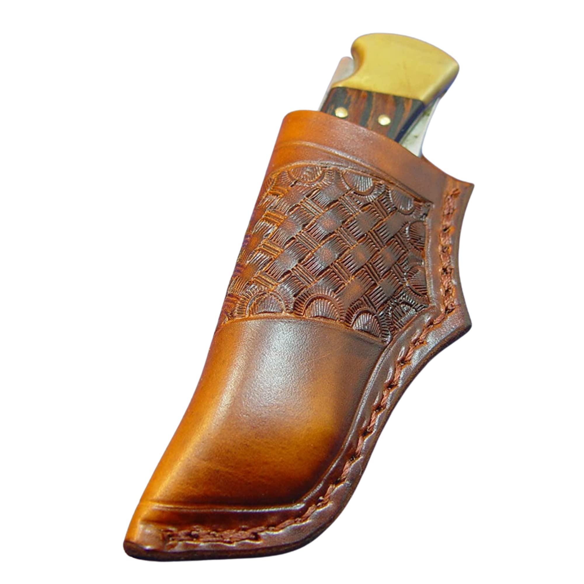 Custom Left Hand Buck 110 Knife Sheath. Tooled and Dyed Light Brown. Knife Not for Sale
