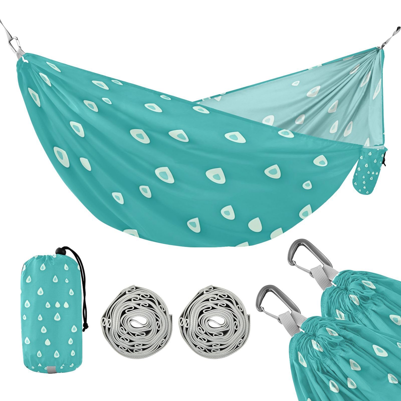 ATTX Raindrops Pattern Camping Hammock - Lightweight & Portable Hammocks, Heavy Duty 330lbs Capacity for Indoor, Hiking, Backpacking, Travel, Backyard, Beach#585