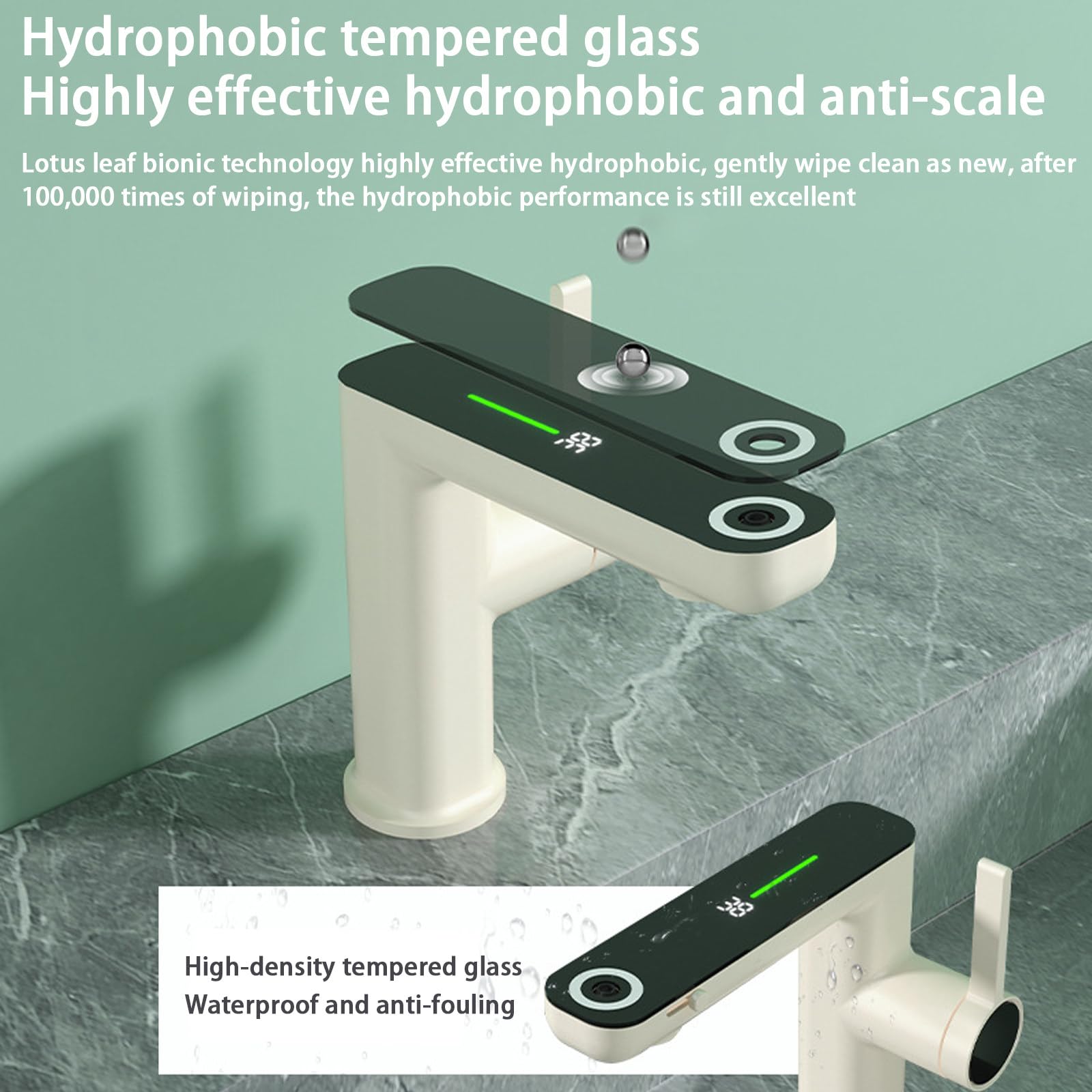 Lavabo de baño con Pantalla Digital LED de Temperatura, Monomando y 2 Modos de Flujo de Agua.