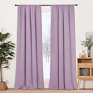 RYB HOME 95 inch Curtains Blackout, Solid Durable Room Darkening Drapes for Bedroom Thermal Insulated Large Window Drapes for Living Room, W52 x L95 inch, 2 Panels, Lilac