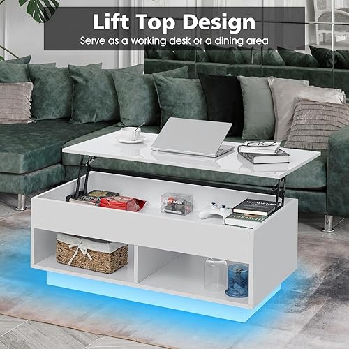 Miniatura 60 de HOMMPA Morden - Mesa de centro elevable de 40 pulgadas con almacenamiento, mesa de centro LED de alto brillo, mesa de té moderna de 3 niveles con