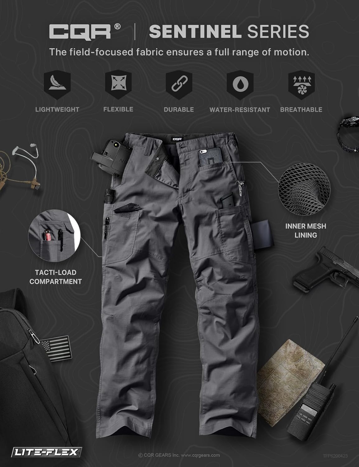 CQR Men's Utility Flex Cargo Pants, Classic-Fit Casual Stretch Work Pants, Water Resistant Lightweight Tactical Hiking Pants - Image 7