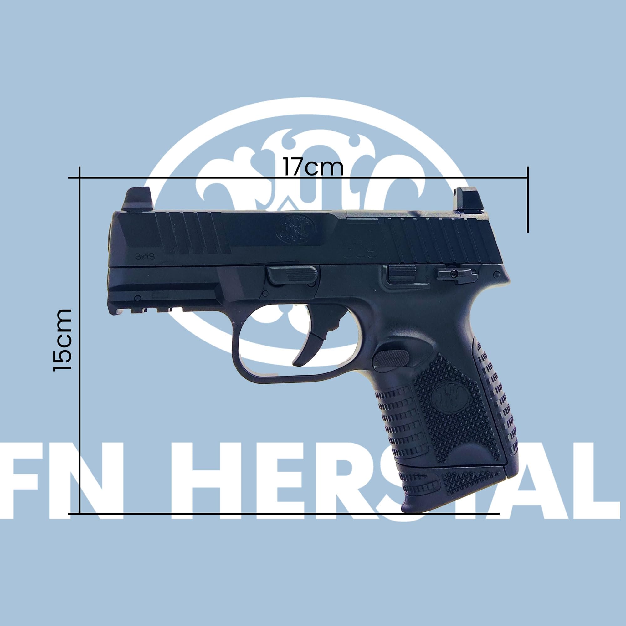 Confezione Pistola a Pallini Airsoft FN Herstal 509 Compact MRD Spring/Materiale: plastica ABS/Potenza 0,2 Joule/Fornita con Accessori
