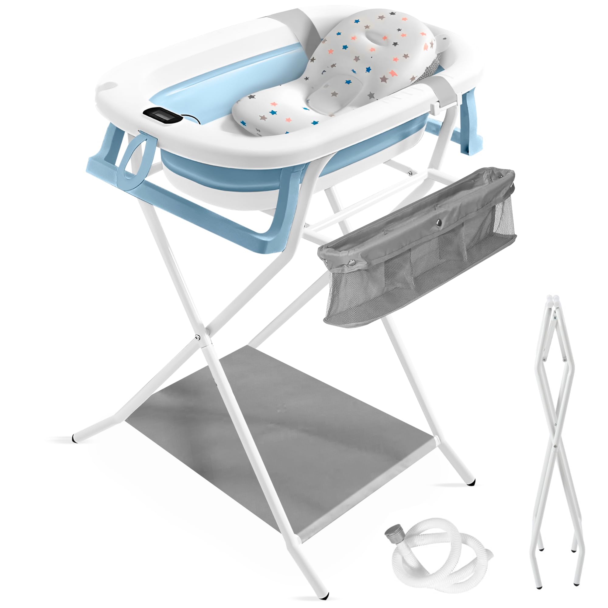 JUPPLIES Bañera Bebé Plegable con Cojín Ergonómico, Termómetro Digital y Patas Antideslizantes | Portátil, Compacta y Segura para Recién Nacido (Gris SIN estructura metálica) — view 9