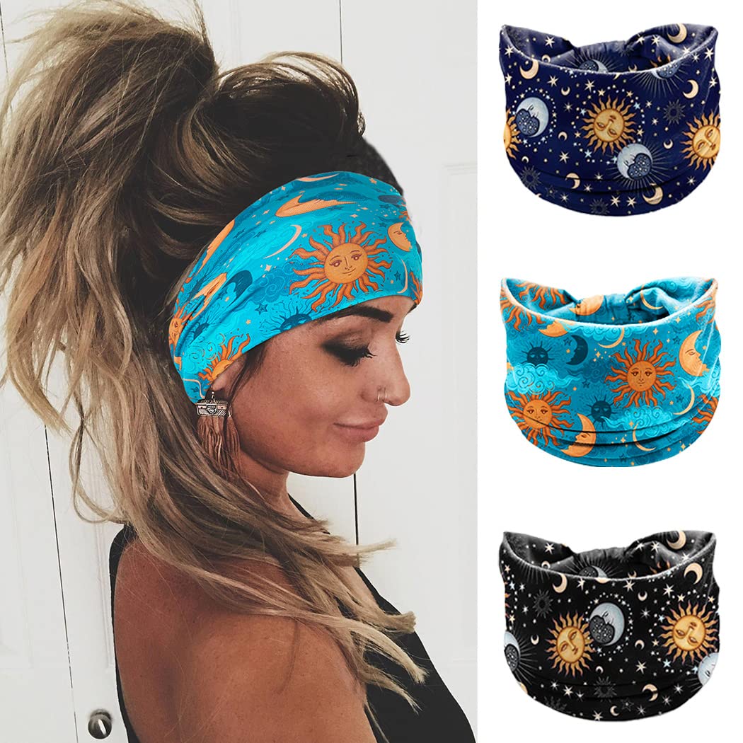 BohendBoho Headbands Wide knotted Hair Bands Fashion Printing Bandeau Travel Stretchy Cotton Headband Sport Yoga Hair Accessories for Women and Girls (I)