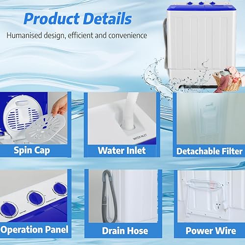 Miniatura 4 de Nictemaw Lavadora portátil de capacidad de 30 libras de lavadora y secadora Combo 2 en 1 compacta de doble tina (19 libras) y giratorio (11 libras)