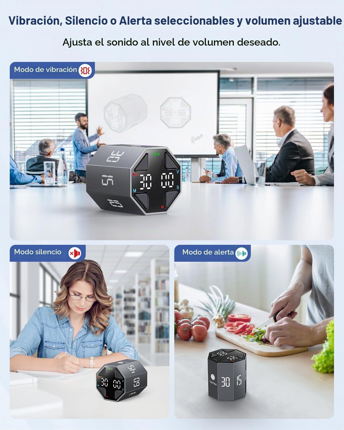 Ticktime T8 Pomodoro Timer para Enfoque, Estudio, Trabajo, Tareas, TDAH | Timer Pomodoro, Flip 3/5/10/15/30/45/60 min Countdown, Timer y Cronómetro, Pantalla Clara, 3 Avisos, Flip Pausa y Reanuda