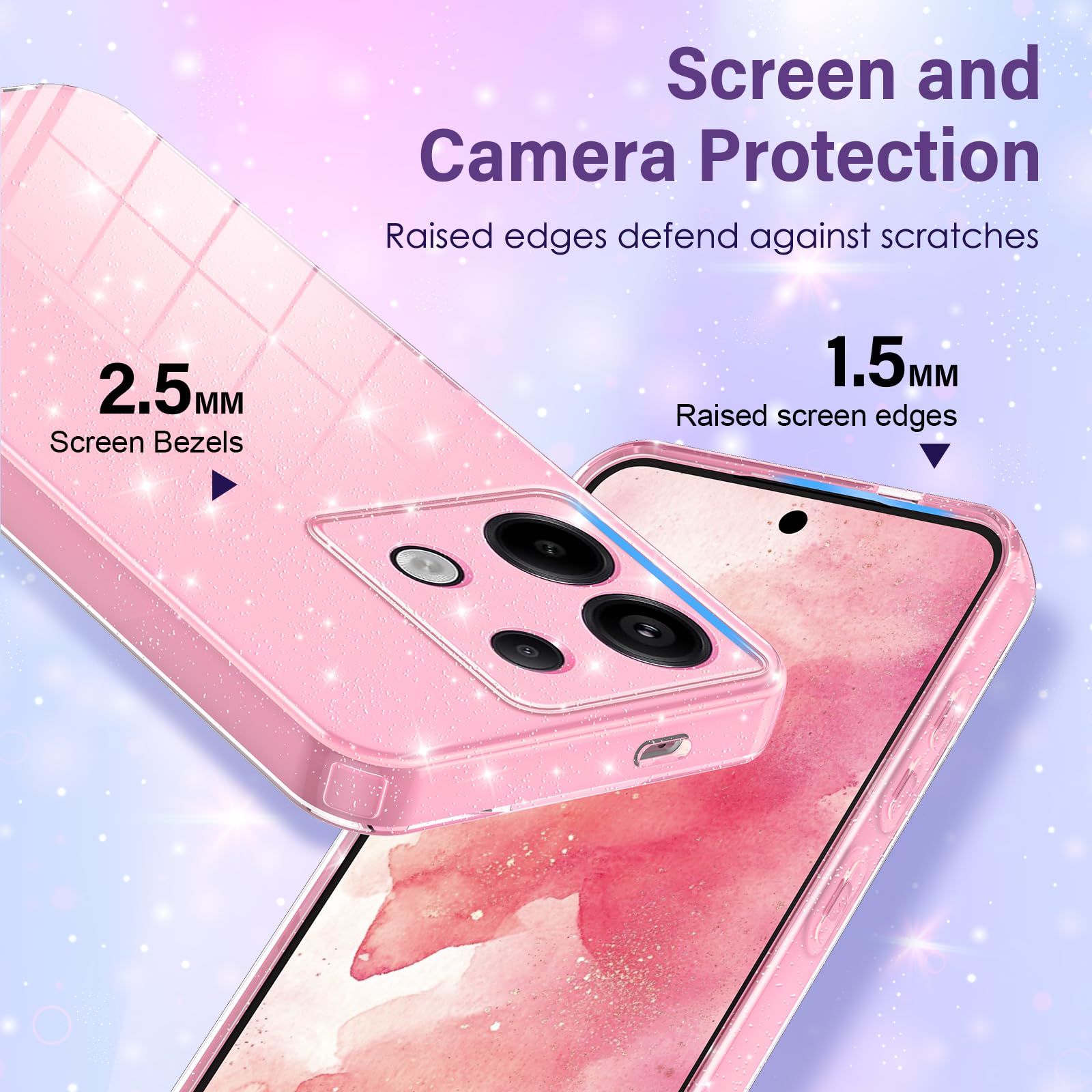 Glitzer Hülle Für Xiaomi Redmi 14C – Transparent Mit Bling, Stoßfest & Kratzfest – TPU-Silikon Mit Schutzrand
