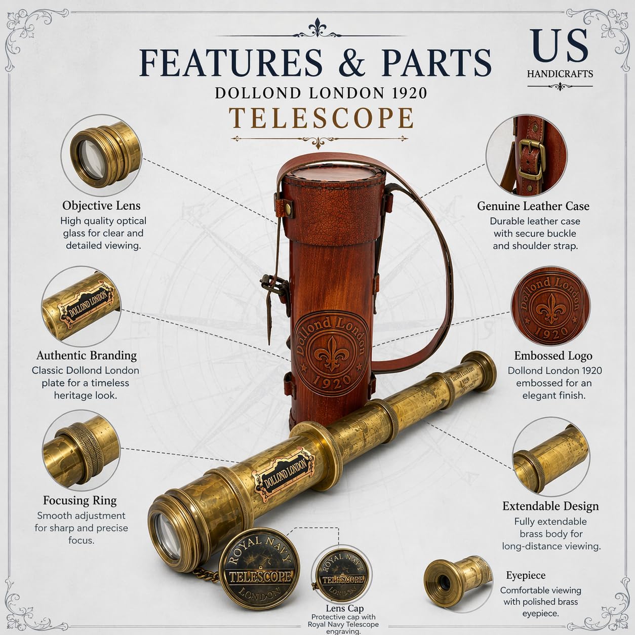 Antique Style Marine Sailor Dollond London Spyglass | 16" Brass Telescope with High-Resolution Optics, Vintage Maritime Collectible, Nautical Decor, Gift for Sailors by Commando Antique