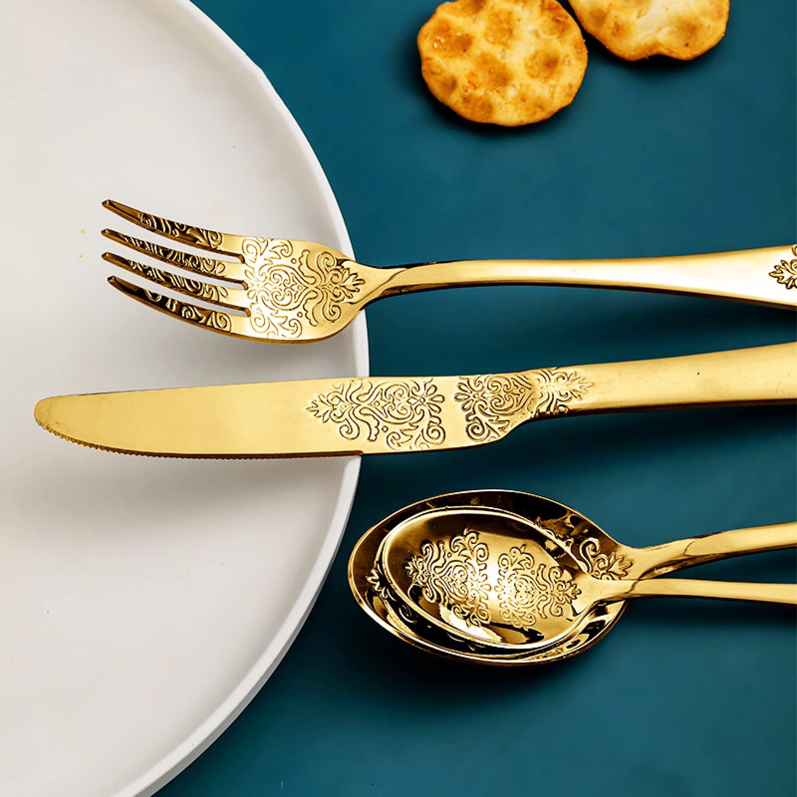 Juegos De Cubertería Juego De 4Uds De Tenedor De Acero Inoxidable Cucharas Cuchillo Vajilla Vajilla Para El Hogar Restaurante 4 Juegos De Oro