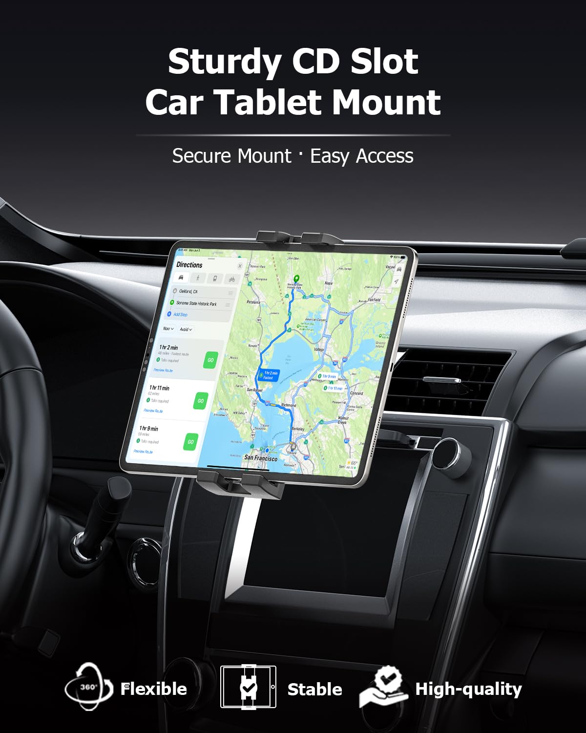 Oilcan Samochodowy uchwyt na tablet CD uchwyt na telefon, stojak na tablet CD z regulowanym zaciskiem, uchwyt na tablet CD do iPada Mini Air Pro, iPhone, Samsung Tab, Lenovo, Huawei (4-12,9 cala)