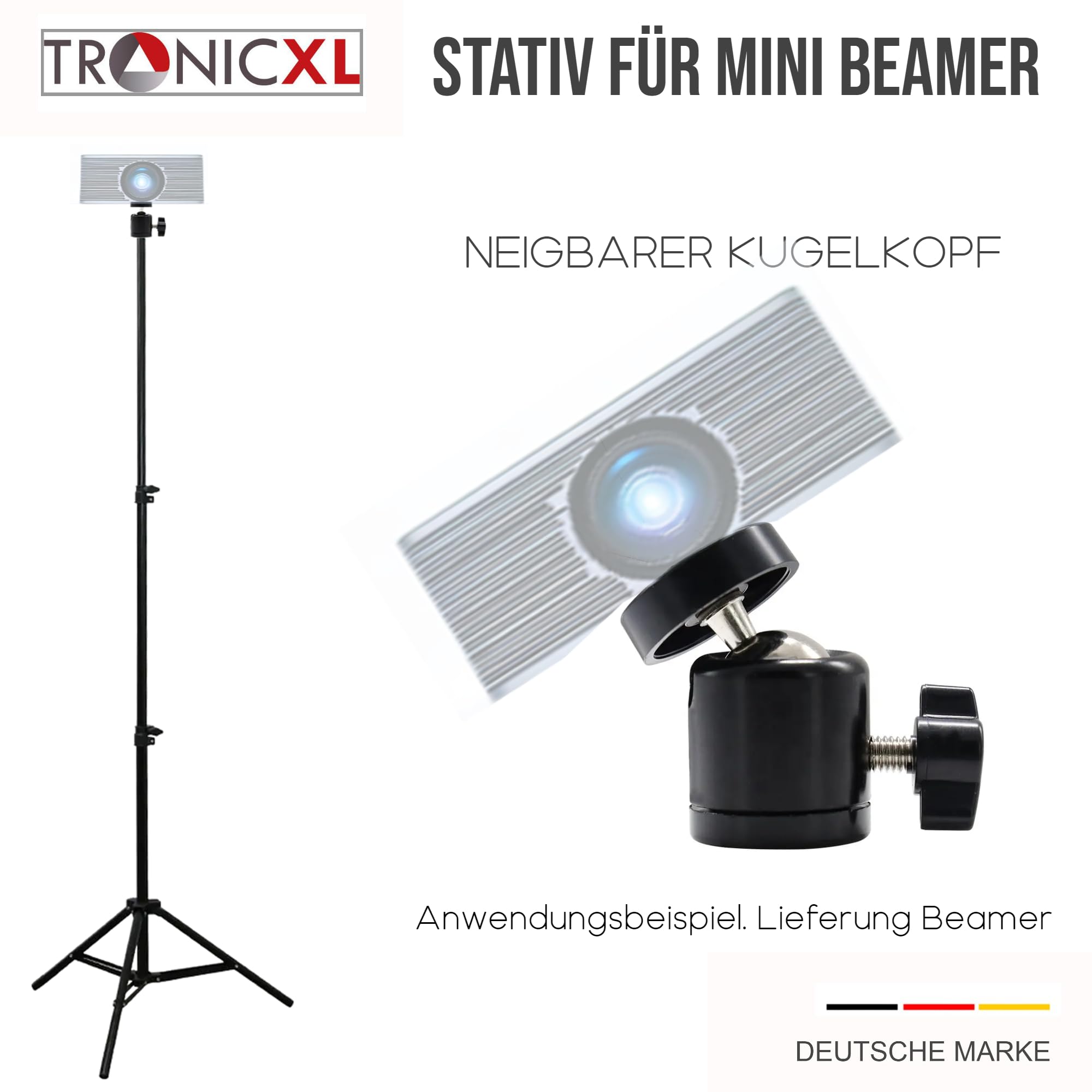 TronicXL 210cm Ständer für Mini Beamer I Mini Beamer Stativ Bodenständer I Kompatibel mit Anker Nebula Capsule Wimius XGIMI Halterung Max Mars I II II 1 2 3 Pro VANKYO Leisure VicTsing Kugelkopf