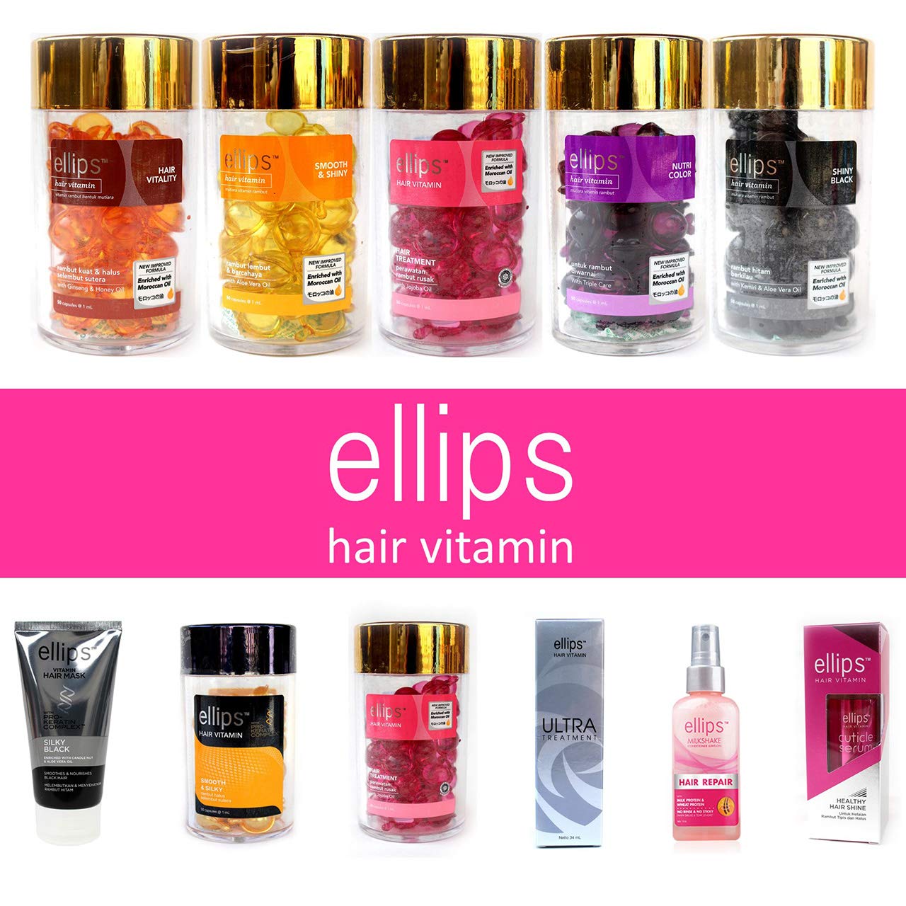Ellips Witamina do włosów z kompleksem Pro-Keratin (50 kapsułek), olejek do pielęgnacji włosów, gładki i jedwabisty (opakowanie 1 szt.)