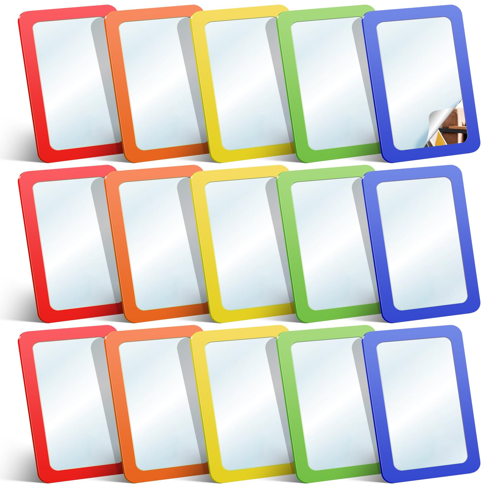 15 Pcs Small Mirrors for Kids 6 x 4 Inch Unbreakable Shatterproof Mirror for Crafts Square Round Corners Double Sided Preschool Facial Expression Classroom Mirror DIY Crafts ( 5 Bright Colors)
