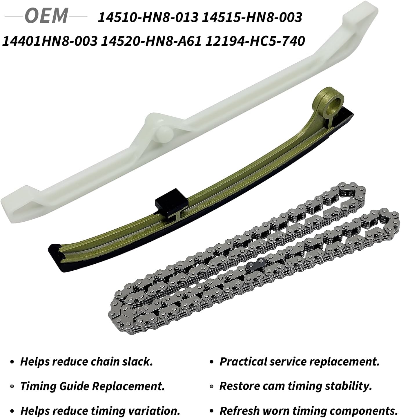 Cam Timing Chain and Tensioner Guide Kit Compatible with Honda Rincon 650 680 Pioneer 700 700-4 SXS700 OEM# 14510-HN8-013 14515-HN8-003 14401HN8-003