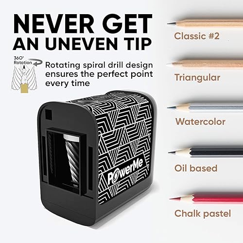 Miniatura 3 de Powerme - Sacapuntas eléctrico con batería para niños escuela hogar oficina aula artistas funciona con pilas para lápices de colores ideal para el