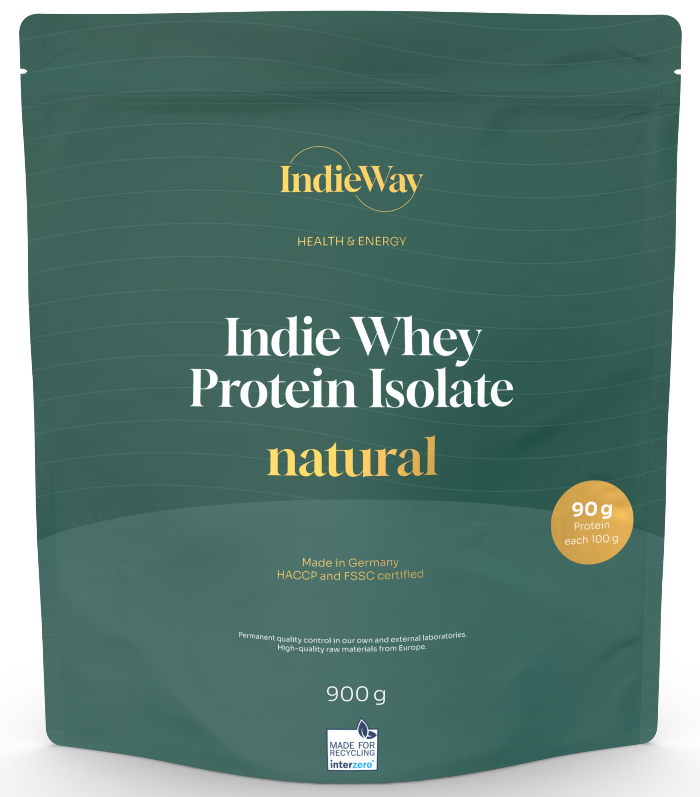 Whey Protein Isolat Natural 900g - Protein-Pulver mit 90% Eiweißgehalt - Geschmacksneutrales Eiweißpulver für Proteinshakes - Molke-Protein