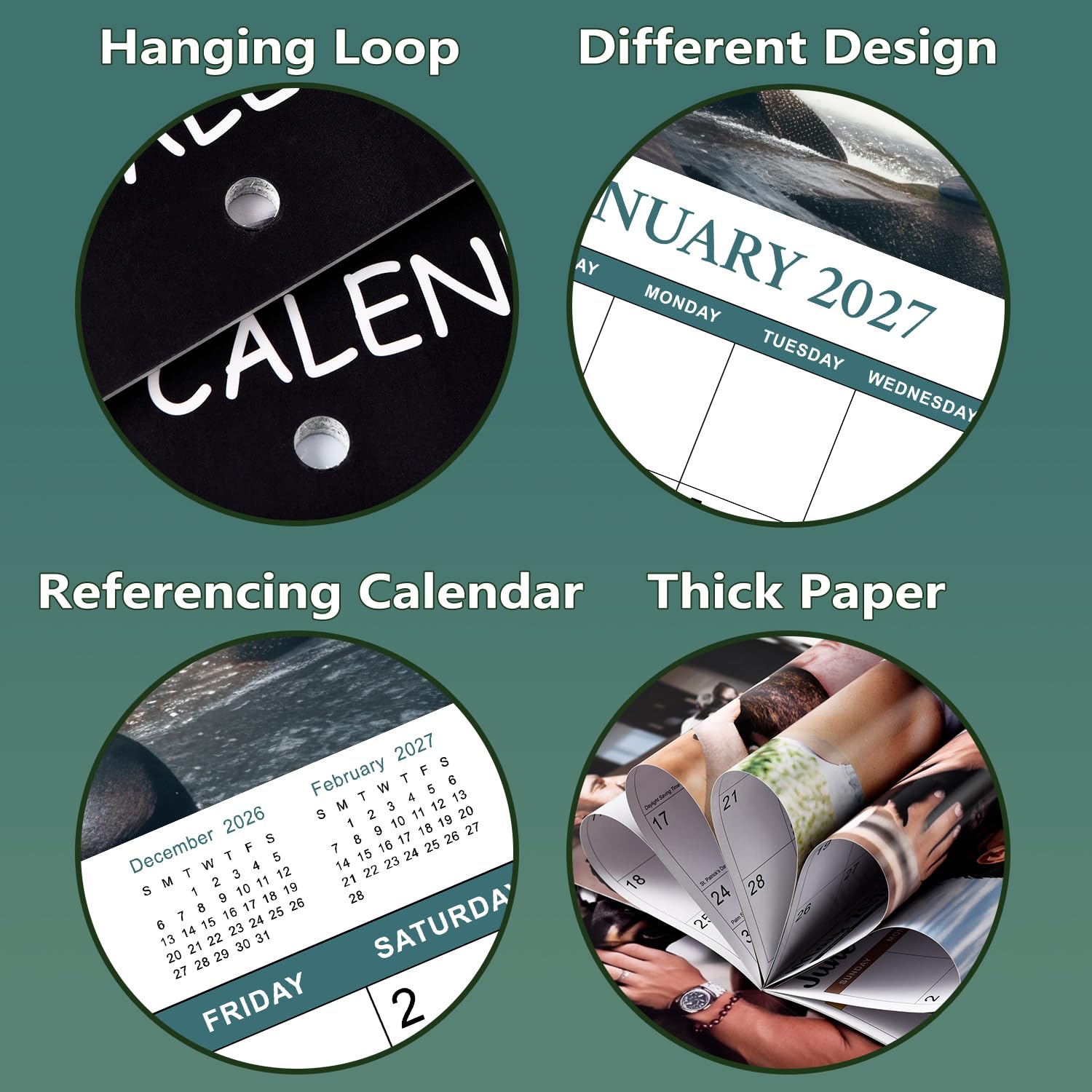 Kalender 2026 - Lustiger Kalender 2026 Wandkalender, 12-Monats-Wandkalender, Januar 2026 - Dez. 2026, 30,5 x 61 cm (offen), Kalender 2026 mit unlinierten Blöcken und dickem Papier