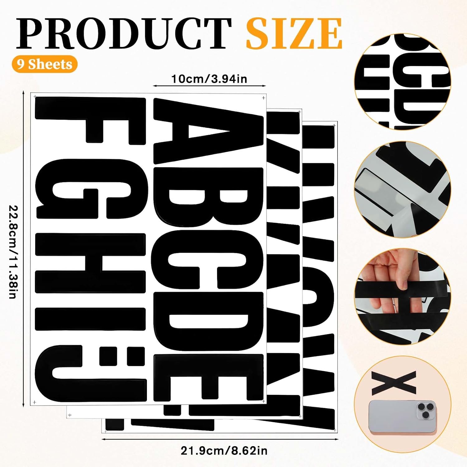 102Pcs Black Letter Stickers, 4inch Large Stick on Letters for Mailbox, Vinyl Adhesive Alphabet Stickers for Poster, Bulletin Board, House Address, Signs, Wall Decor