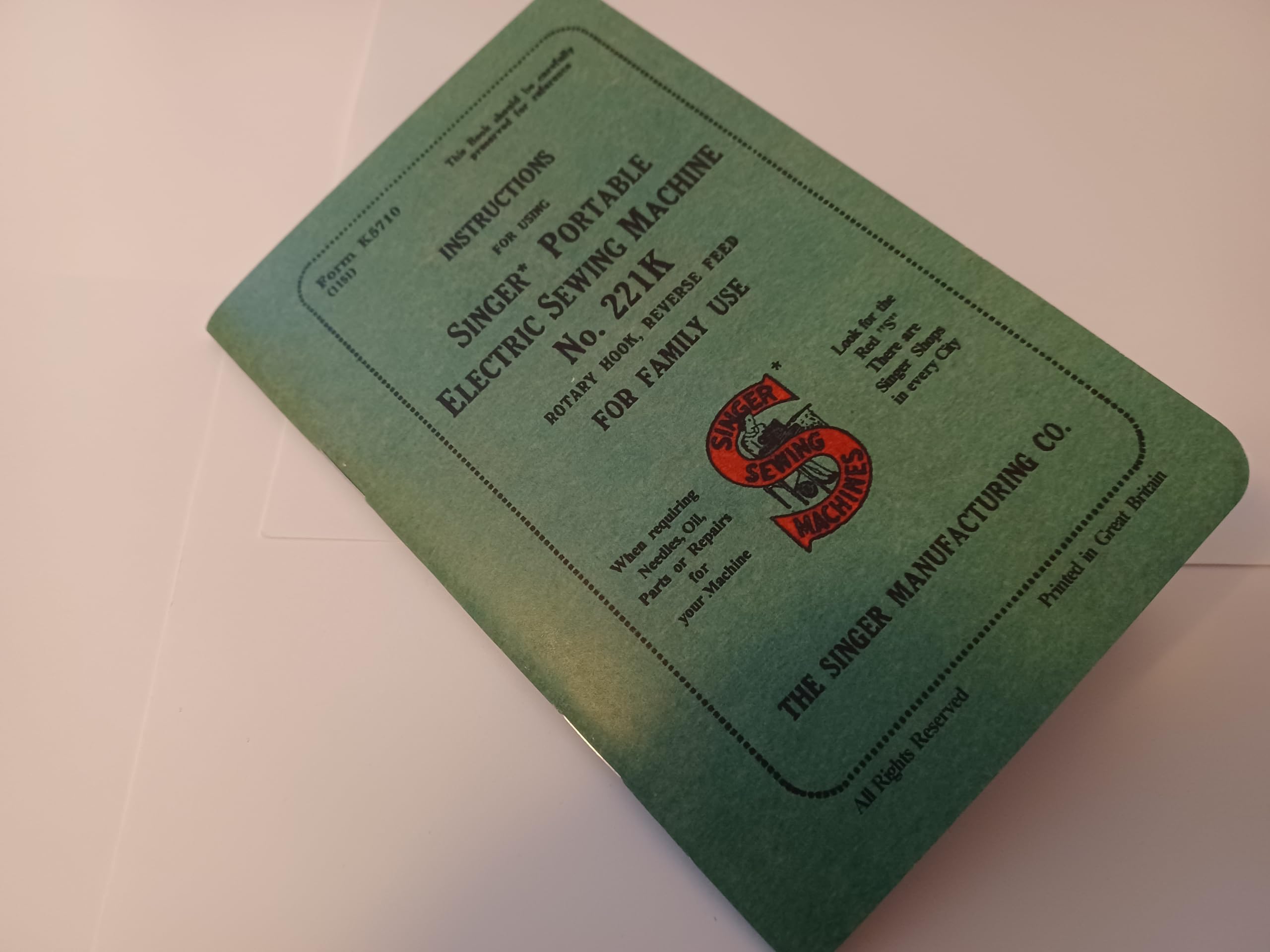 TabSynth Design Works LLC Singer 221K Featherweight Sewing Machine Manual (Repr.), White