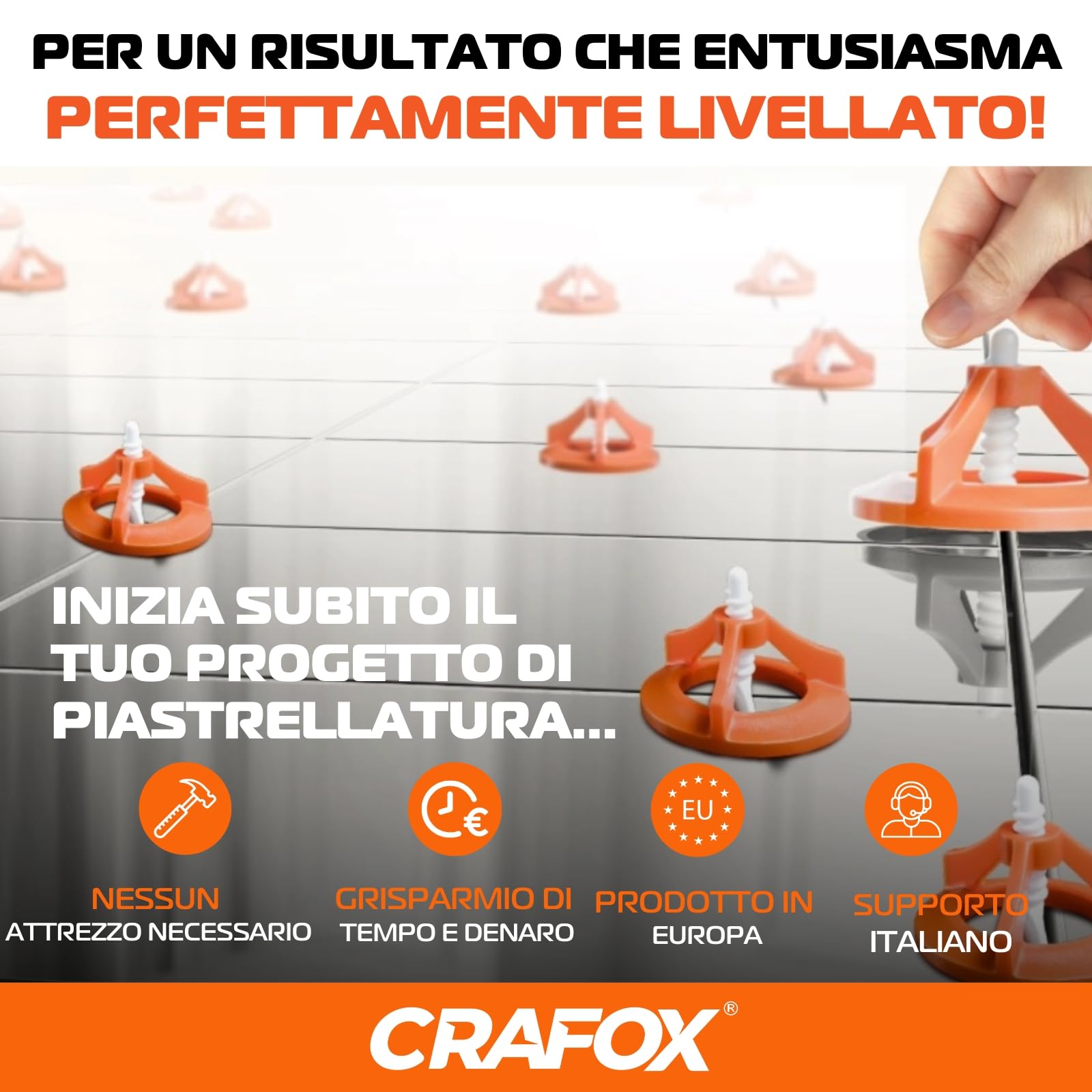 CRAFOX® Accessori Distanziatori per Piastrelle | 250x Distanziatori Clips 2mm | Set di Livellamento Piastrelle | Livellatore Pavimento | Livellatori per Piastrelle | Per una Posa Perfetta e Precisa
