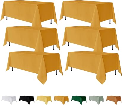 Fitable 6 Pack Gold Rectangle Table Clothes - 70 x 120 Inch - Wrinkle and Stain Resistant Fabric Tablecloths, Washable Polyester Table Covers for Wedding, Party, Banquet, Formal Events