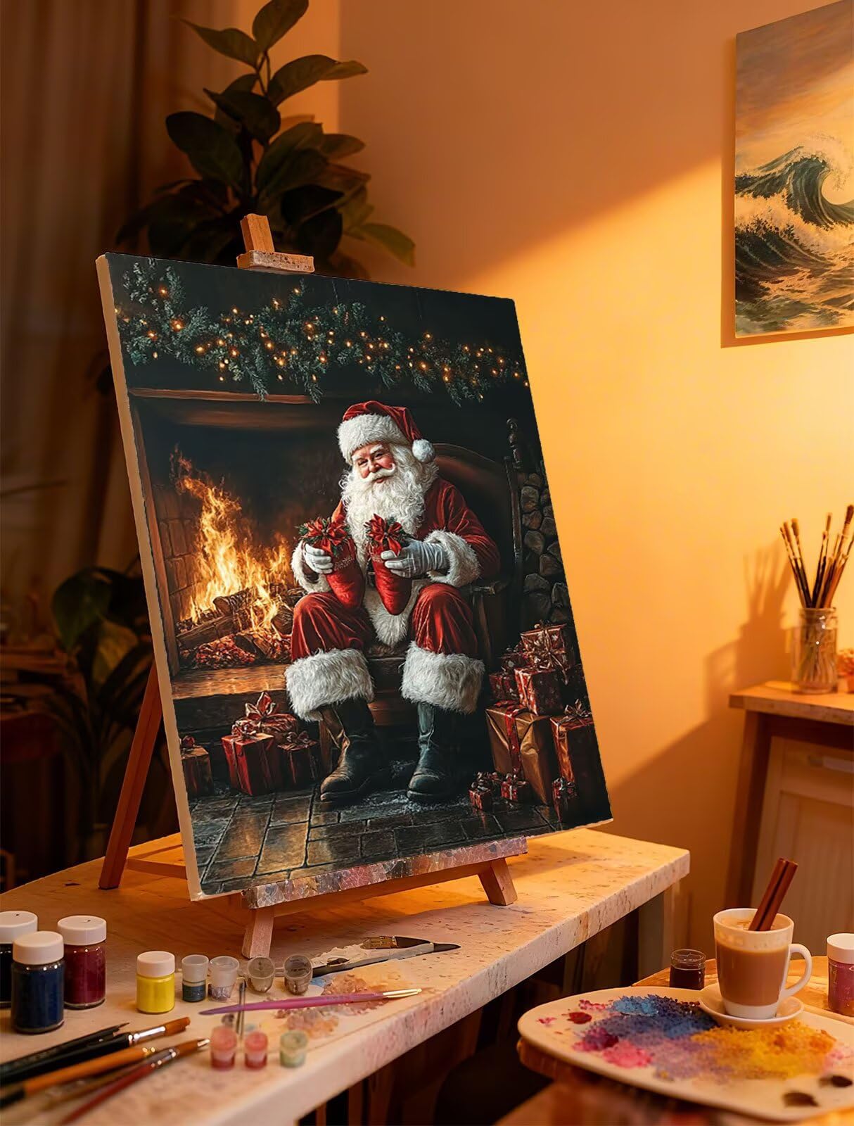 Malowanie według numerów dla dorosłych Boże Narodzenie Malowanie po numerach Czerwony Paint by Numbers Adult z pędzlami Zestaw do malowania z liczbami DIY Dorosły, na Halloween Dekoracje świąteczne