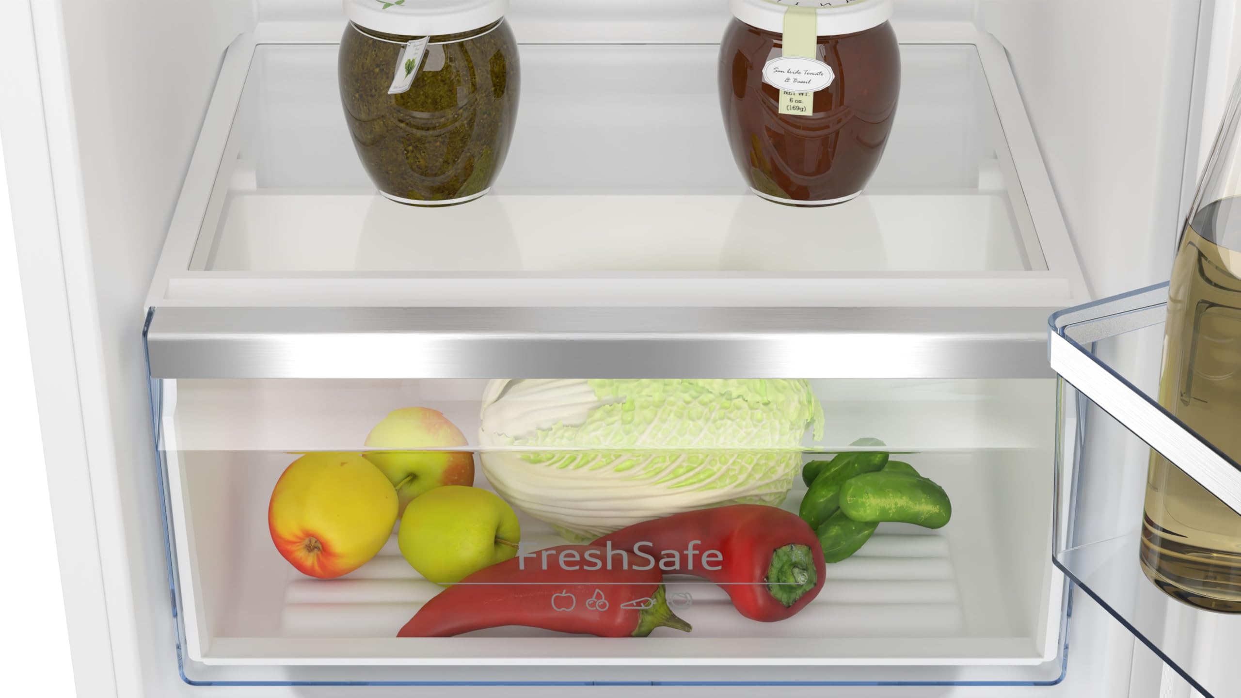 NEFF KI1412FE0, N 50, Einbaukühlschrank, 122,5x56 cm, Kühlen 204 l, 35dB, LED Beleuchtung, Sicherheitsglas, Flachscharnier, 1 Fresh Safe Schublade, Made in Germany | Made in Germany, 204 L Kapazität, Fresh Safe Schublade hält Gemüse frisch, gleichmäßige K