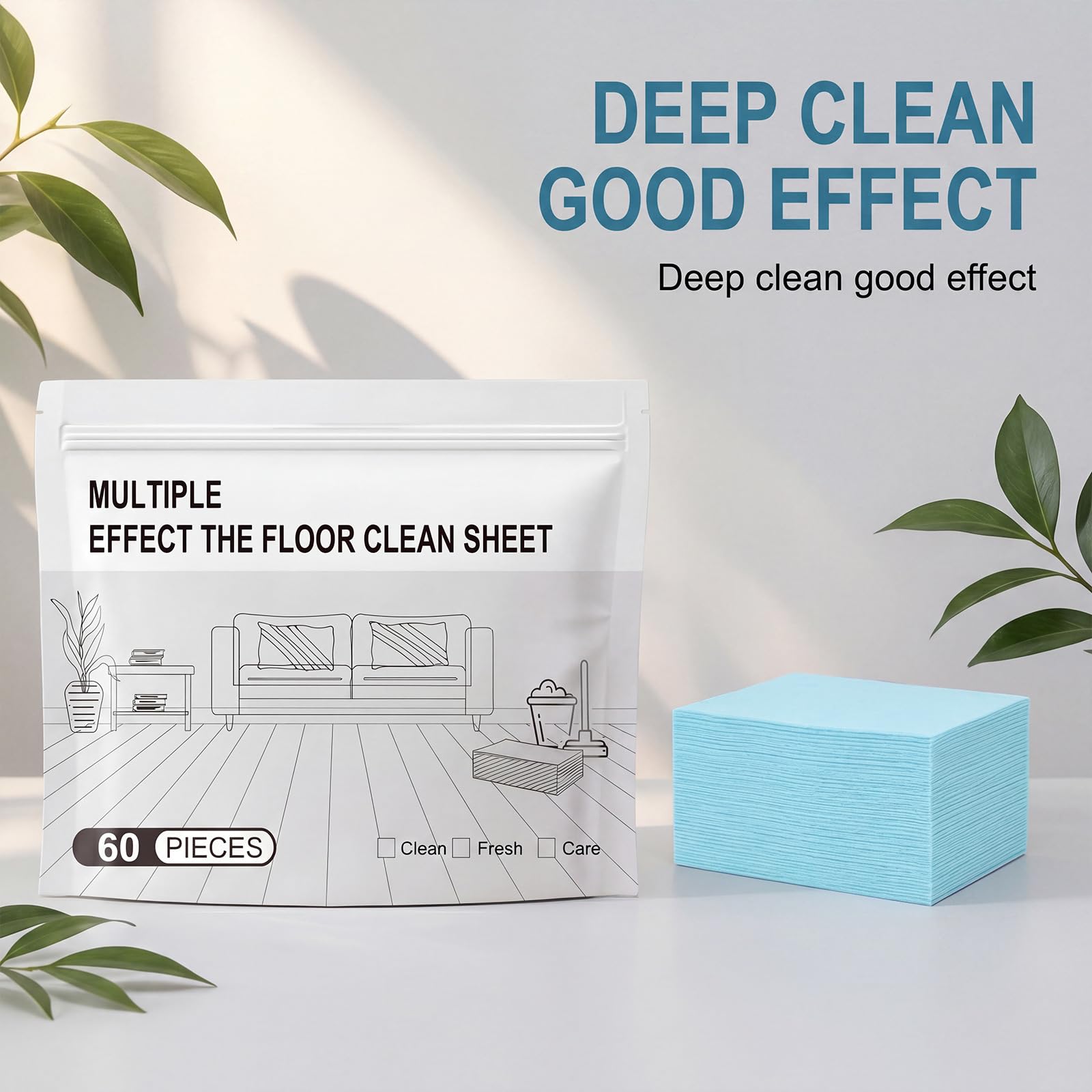Multiply Effect The Floor Clean Sheet, 100 pastillas de limpieza de suelos, hojas solubles en agua, para suelos de madera, 8 unidades