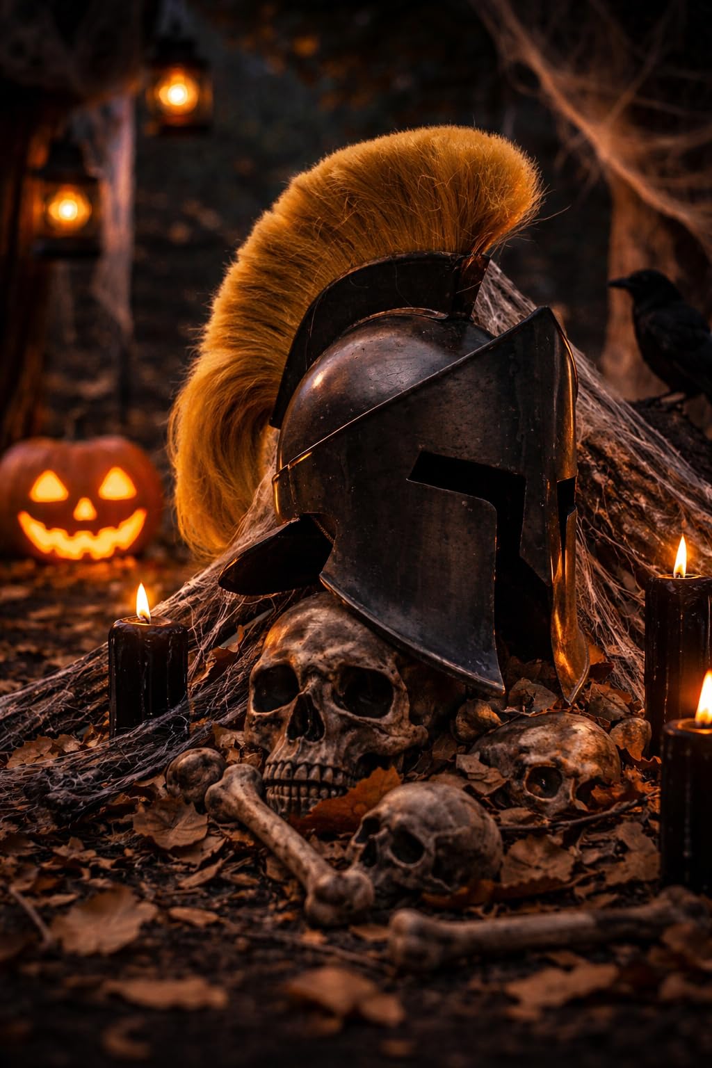 Nautical Replica Hub Griechischer Spartaner-Helm, schwarzes Finish mit gelber Feder für LARP, Cosplay, Renaissance-Messen, Halloween und historische Nachstellungen