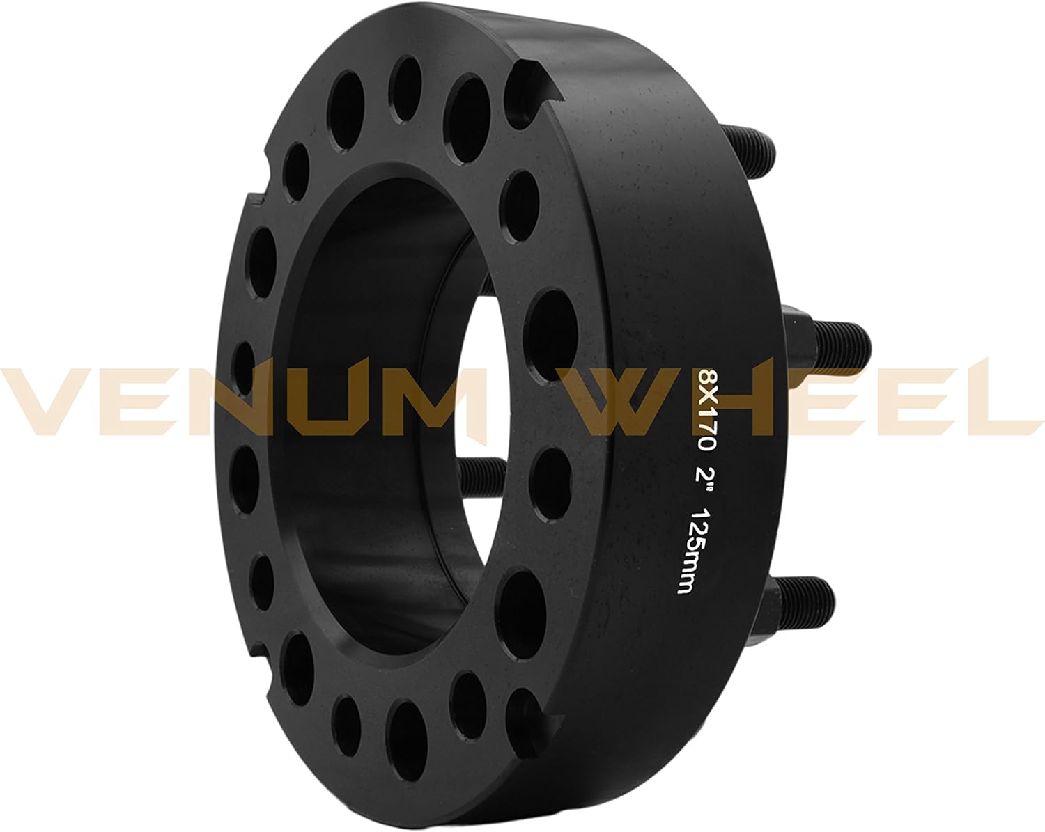 Complete Bolt-On Kit 2" Thick Black Hub Centric Wheel Spacers Adapters (True Hub Centric) With Lip M14x1.5 Studs Lug Nuts Made In USA Works With F-250 F-350 SRW Excursion