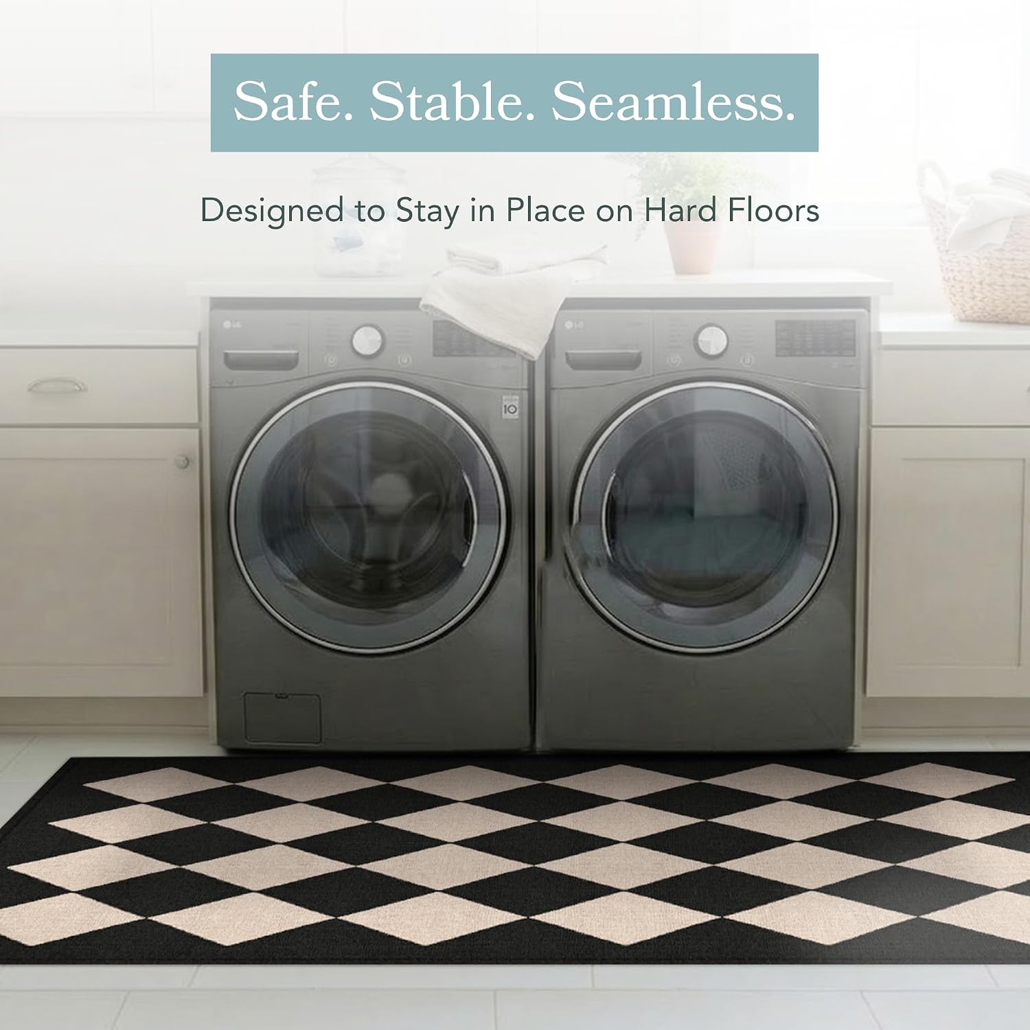 Carolina Creekhouse Vinyl Floor Mat 2.5'x8' - Black & Cream Checkered Pattern - Waterproof Non-Slip Kitchen Rug - Hard Floor Safe - Eco-Friendly Flat Weave - 2.5'x8'