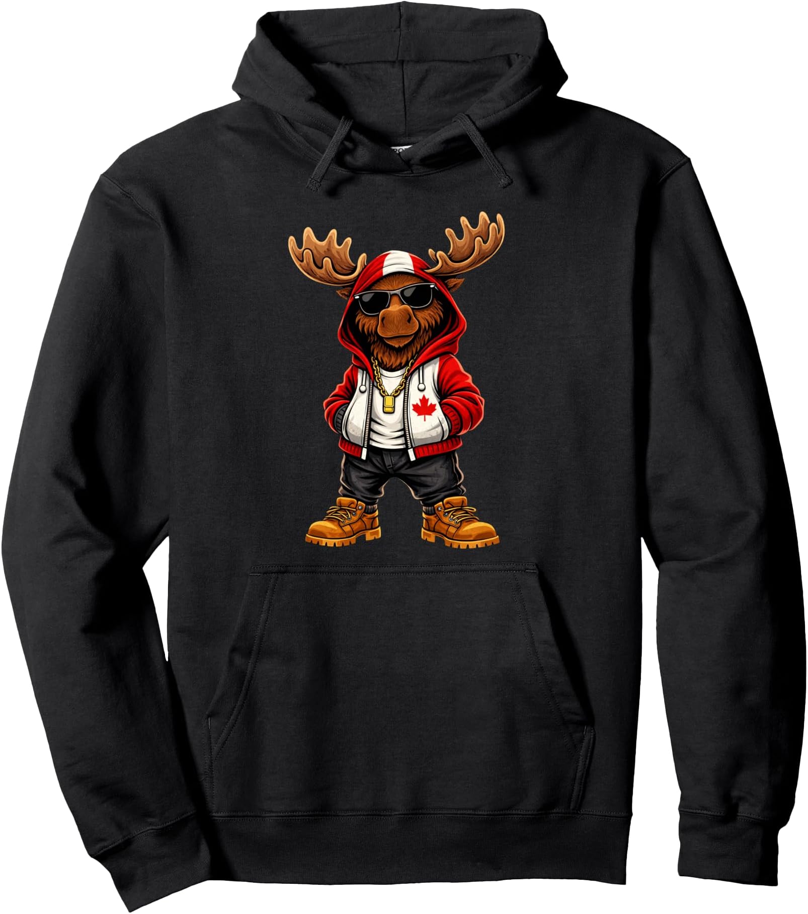 Canada Patriotic Moose Canadian Flag Pullover Hoodie