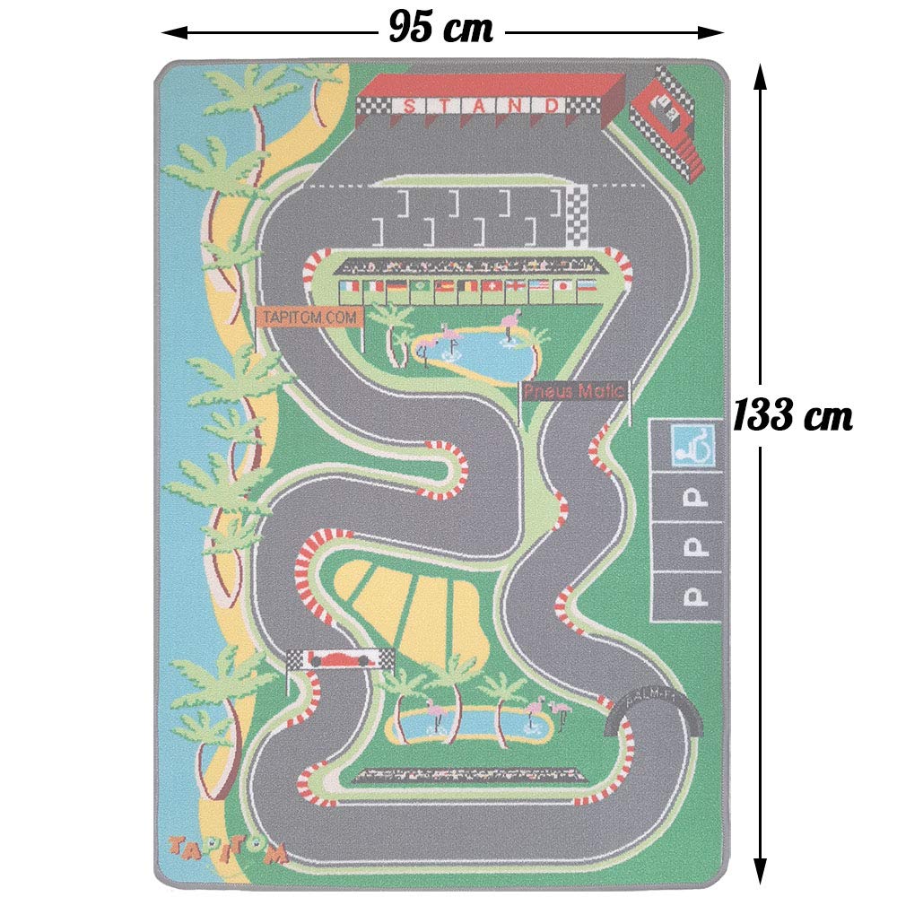 Tappeto per bambini Circuit F1-95 x 133 cm | Tappetino da gioco per auto | Tappetino da strada Formula 1 per la camera dei bambini | antiscivolo, orlo | Norme CE