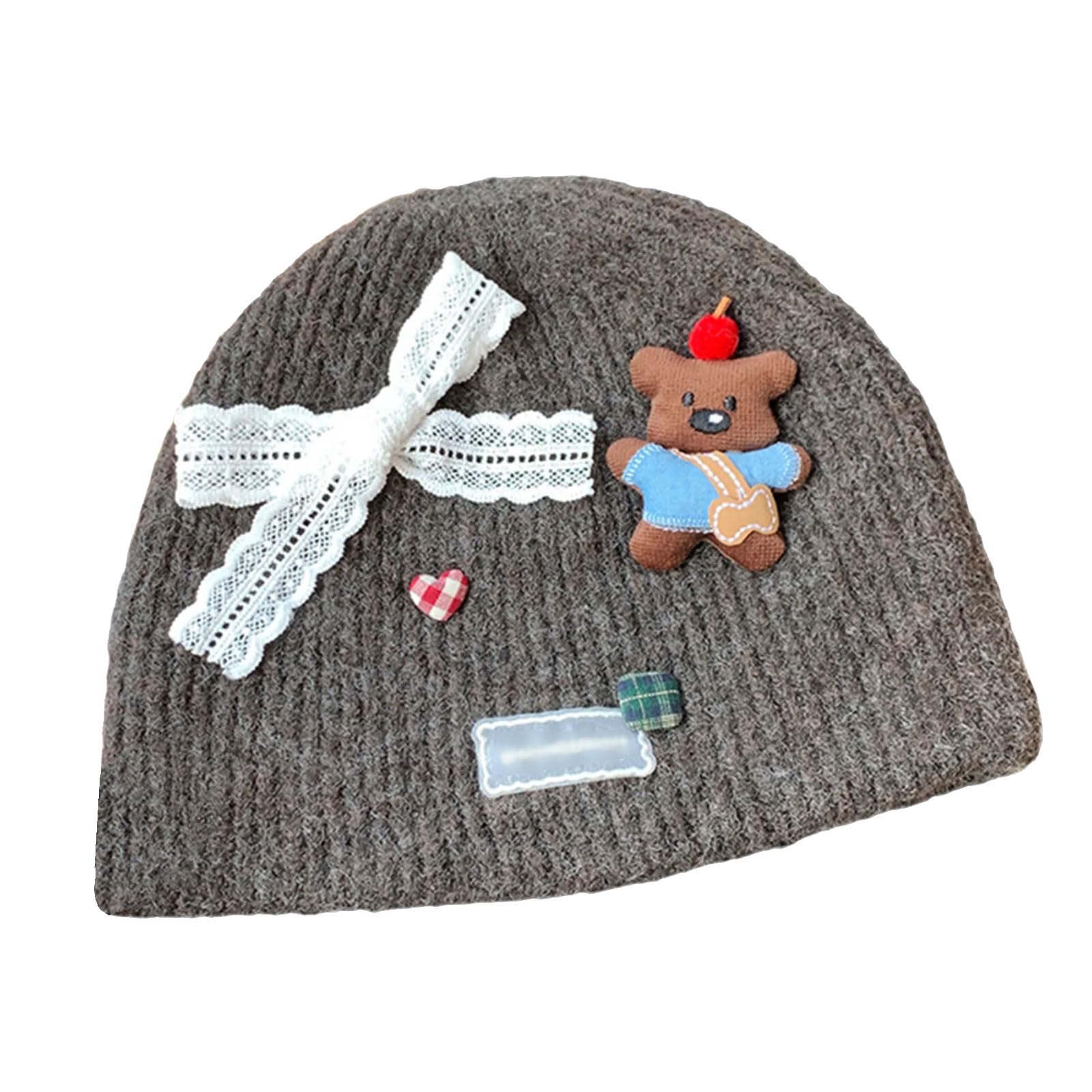 MICFENY Women's Bowknot Knitted Hat Vintage Styles Hats Bear Ears Shape Hat Stylish Headwear for Winter Fashion