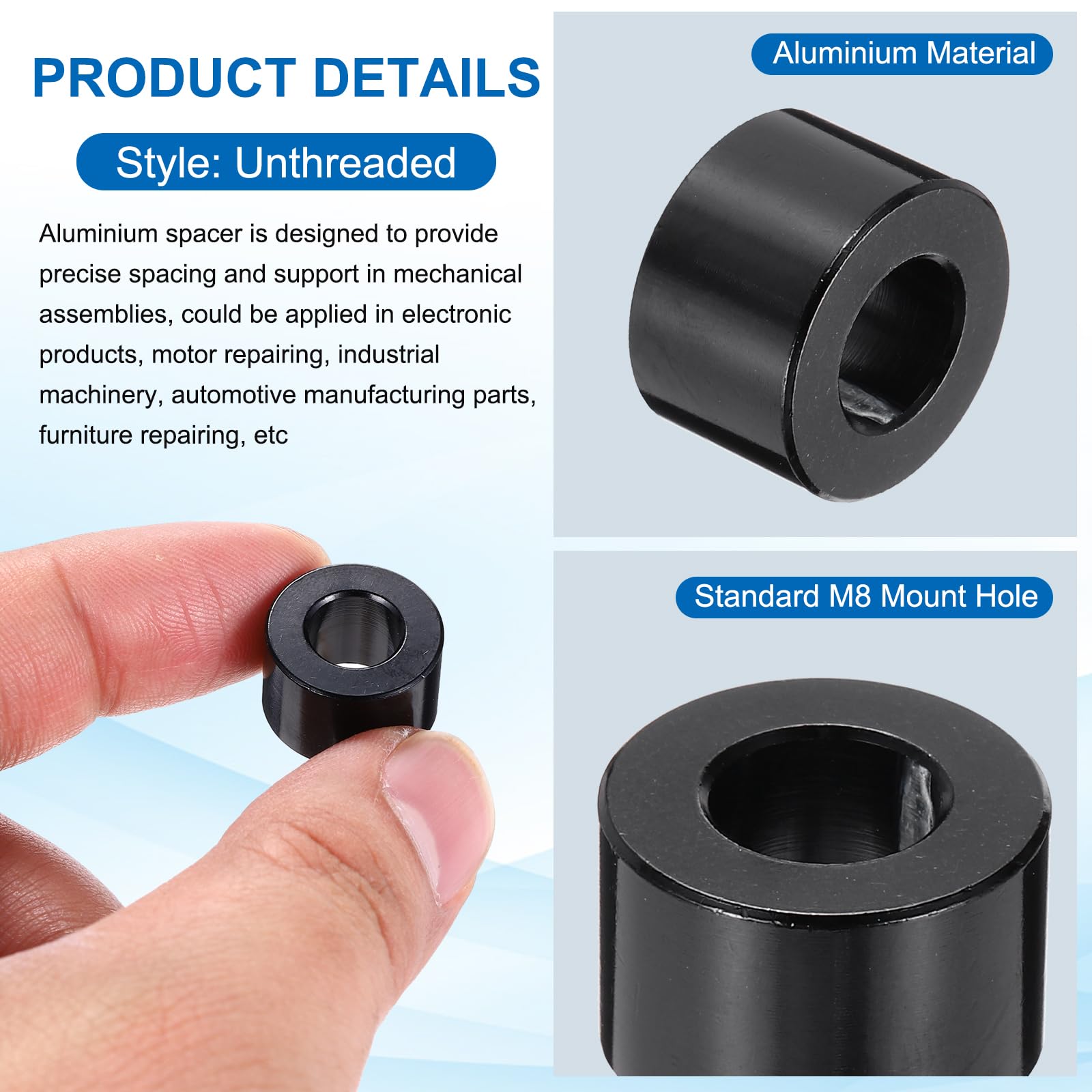 PATIKIL 10pcs M8 Aluminium Spacers, 5/16" ID x 5/8" OD Round Standoff Spacer - Image 3