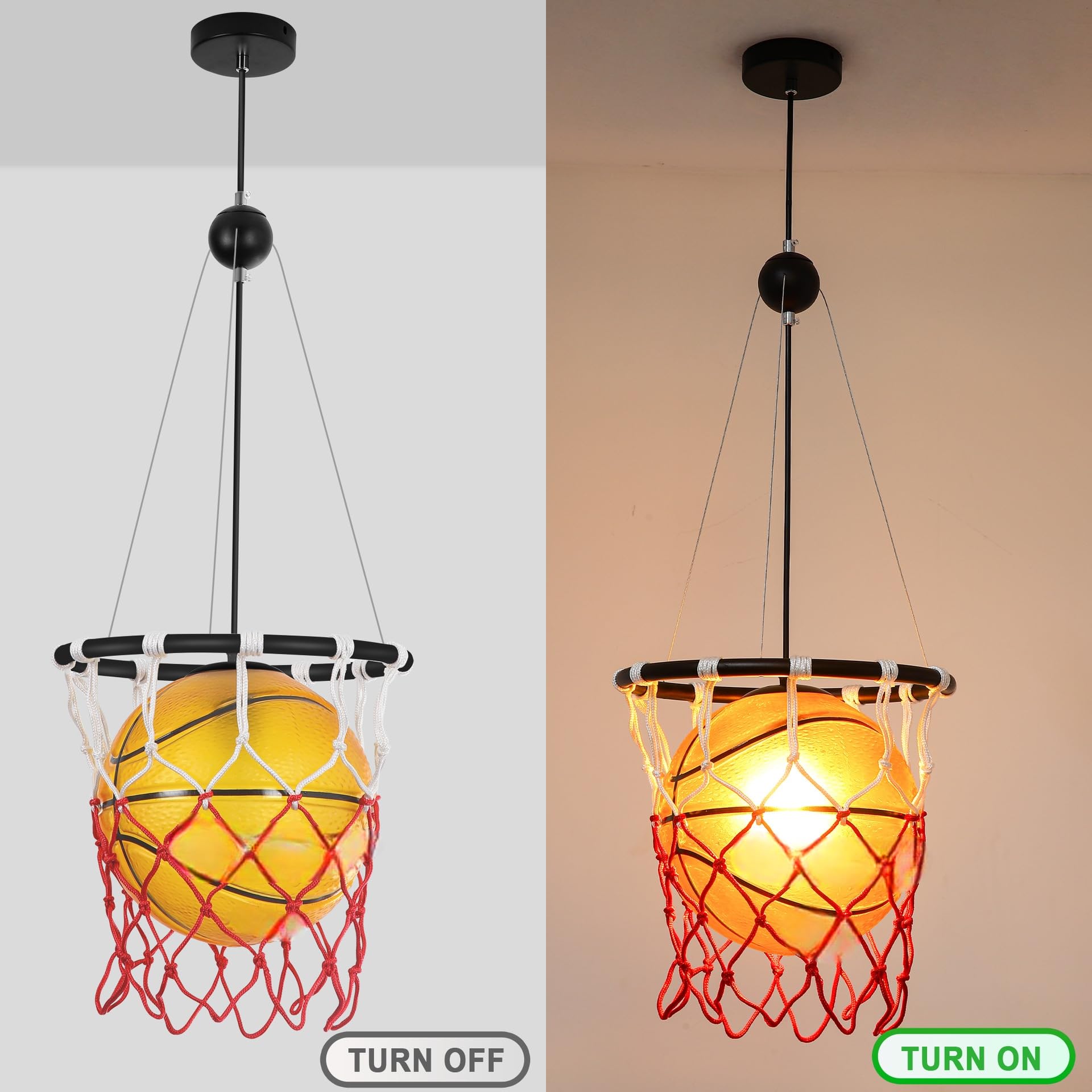 Lampadario Creativo a Tema Basket con Altezza Regolabile in Acrilico E27 Ideale per Cameretta Sala Giochi Bar Camera da Letto e Caffè