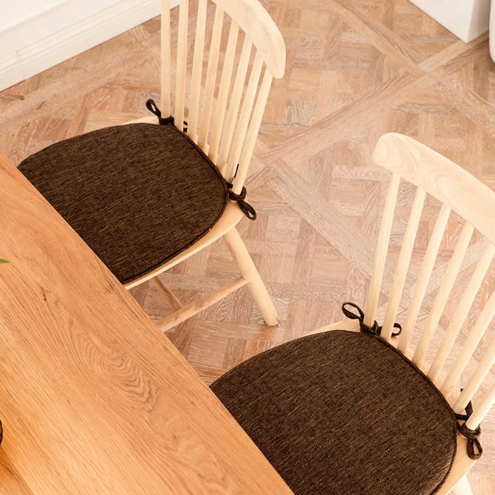 CFMZ Chair Pads for Dining Chairs Set of 4 with Ties, Seat Cushions for Kitchen Chairs Farmhouse, Dining Room Chair Cushions Non Slip, Thick Washable Chair Cushion Pads Brown