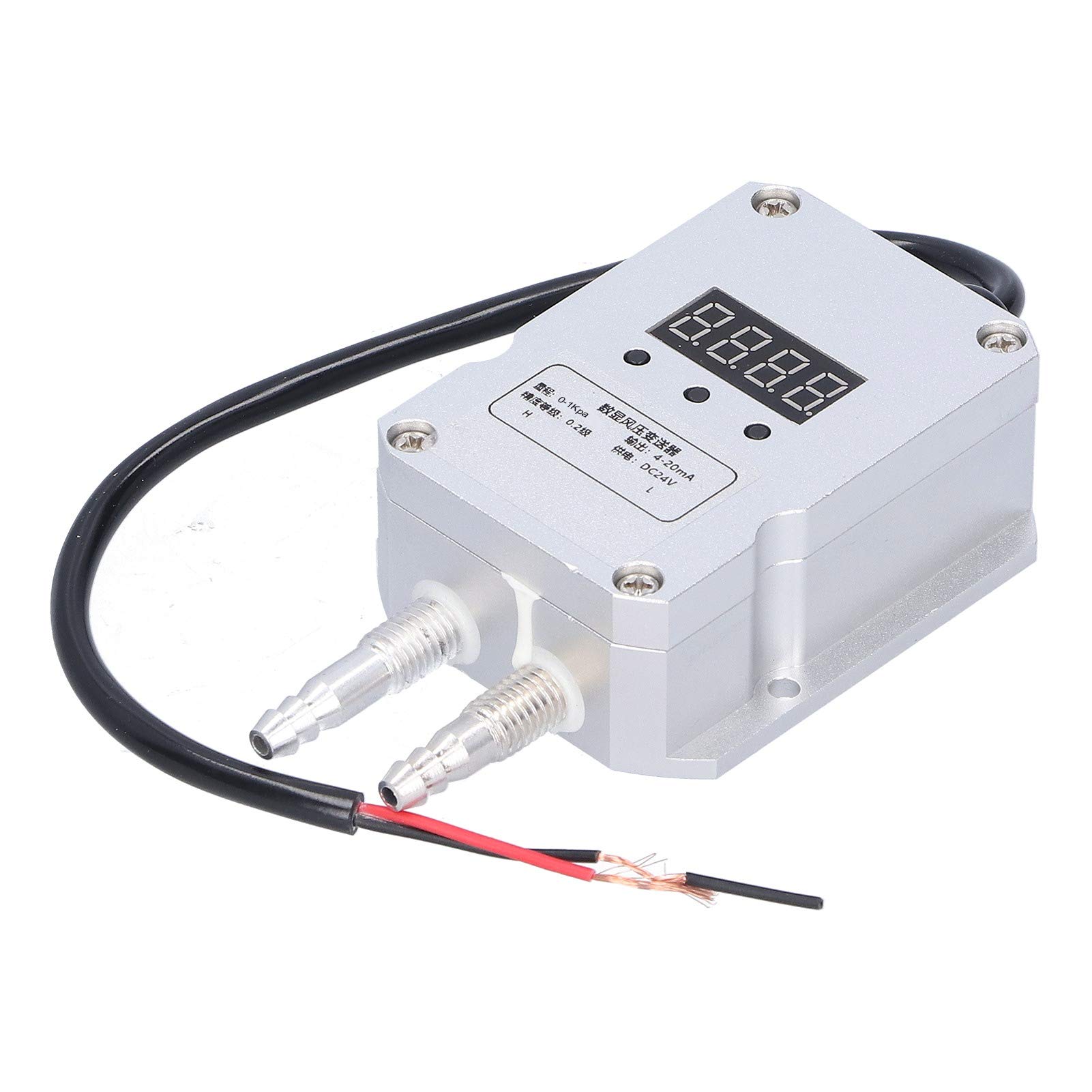 Transmisor de Presión de Viento Sensor de Pantalla Digital de Precisión para Suministro de Aire de Caldera y Control de Presión, Aleación de Aluminio Plateado (0-1Kpa)