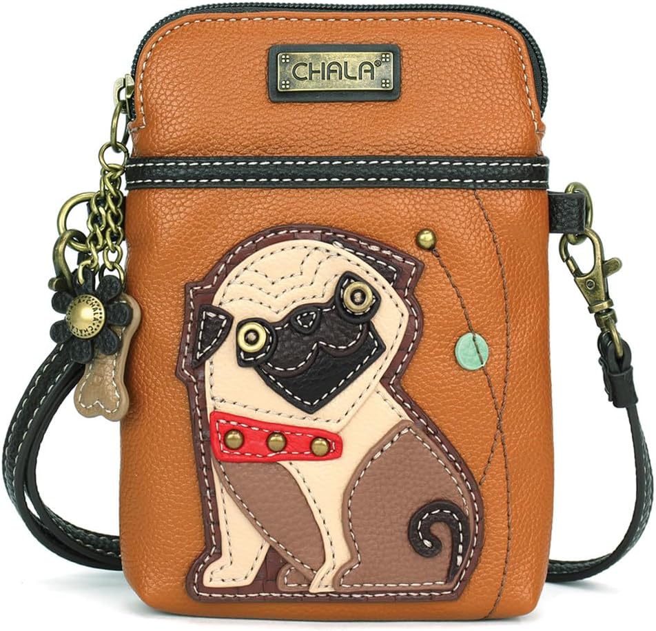 CHALA Dog Collection Cell Phone Crossbody Purse-Women PU Leather/Canvas Multicolor Handbag with Adjustable Strap